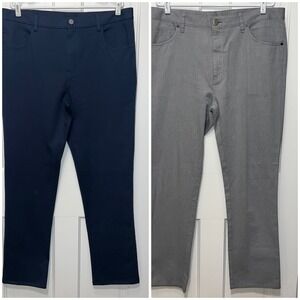 2 Pairs Hart Schaffner Marx Mens 38x31 Pants Navy Grey 5 Pocket Cotton Trousers